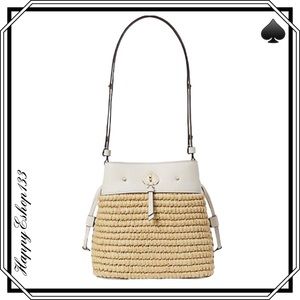 ♠️ kate spade ♠️ Marti Straw Mixed Media Small Bucket Bag, Parchment Multi